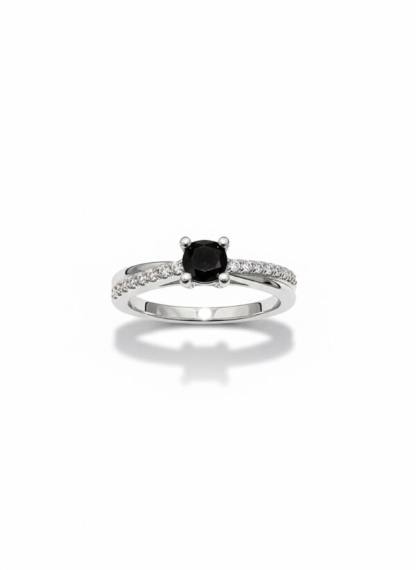 Inel din aur alb cu diamant negru și diamante albe