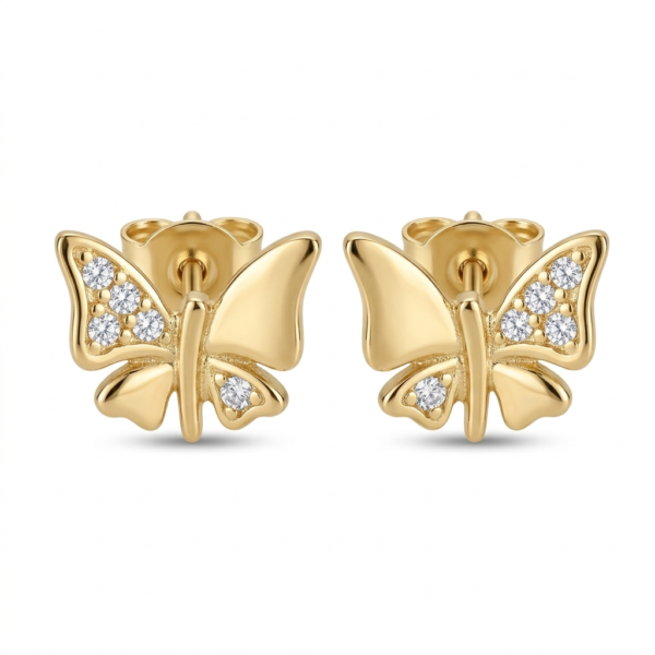 Cercei din aur Stud Butterfly Sparkle