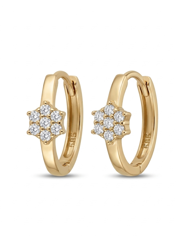 Cercei din aur Creole Flower Sparkle