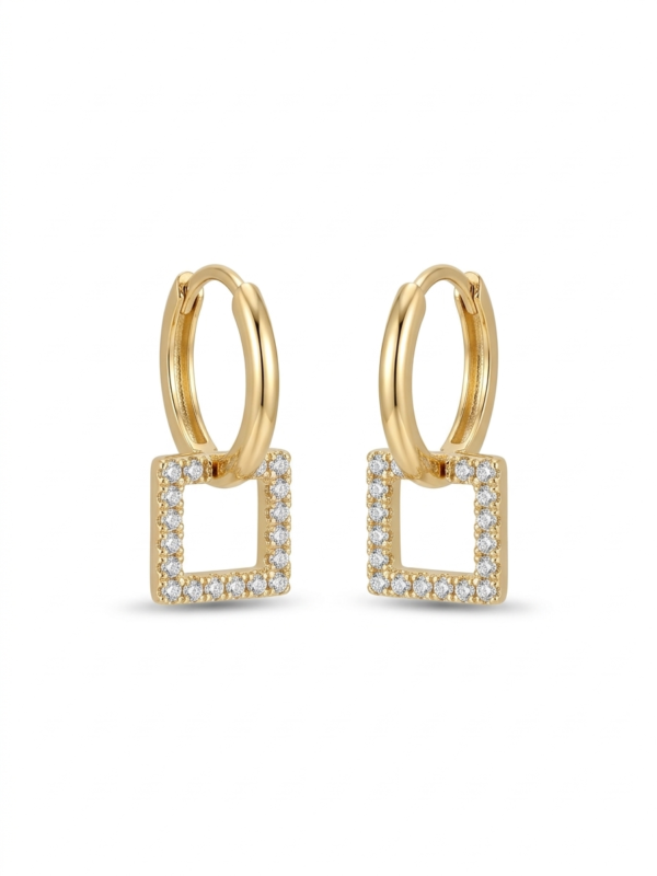 Cercei din aur Hoop Square Pavé